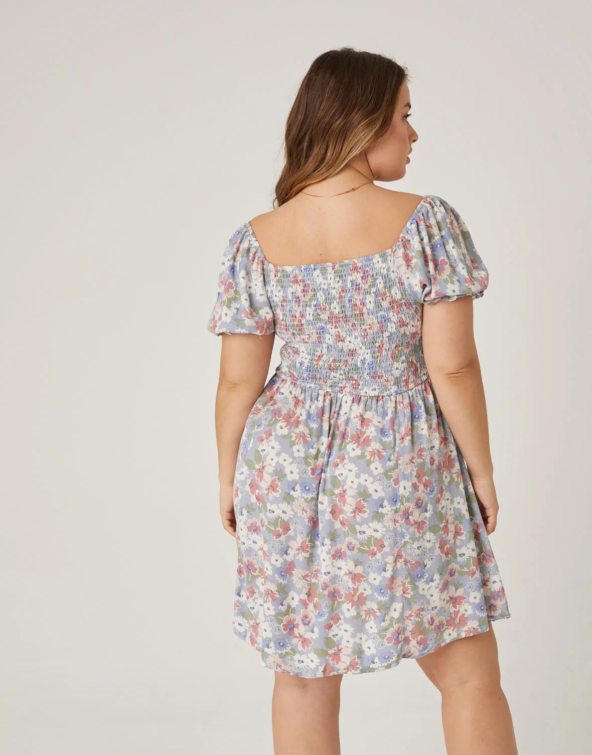 Plus Size Smocked Floral Babydoll Dress