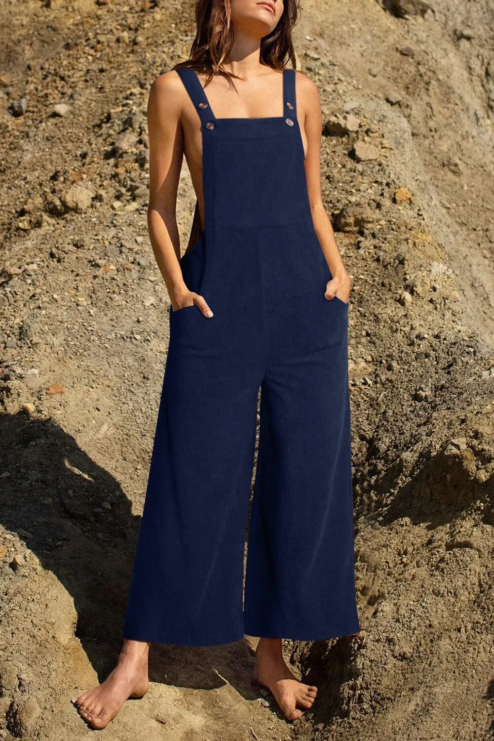 Pocketed Wide Leg Overall