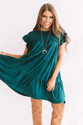 Ready To Party Babydoll Dress In Hunter Green