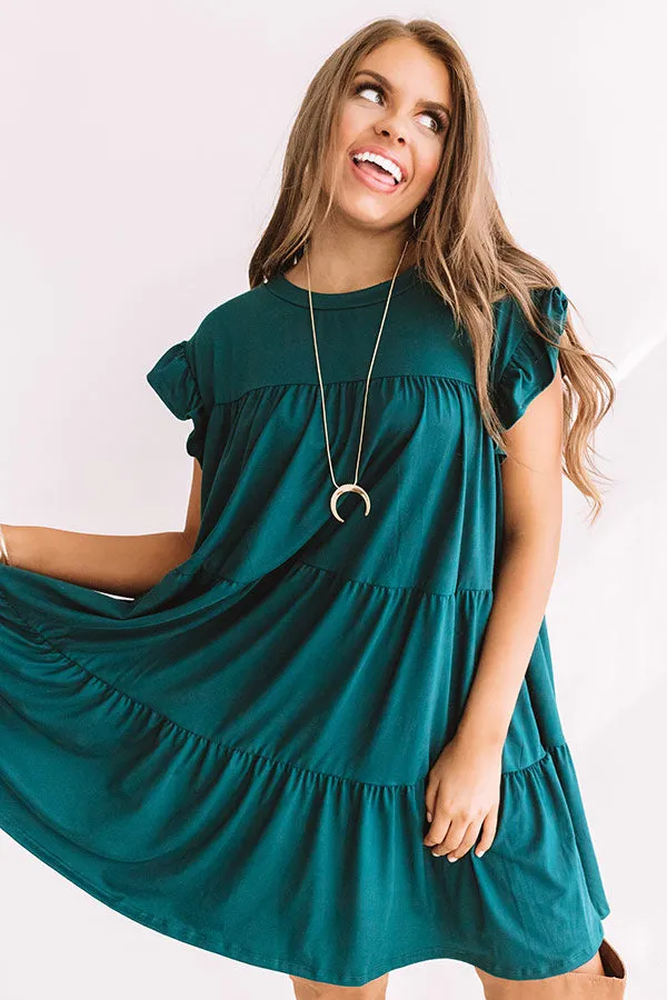 Ready To Party Babydoll Dress In Hunter Green