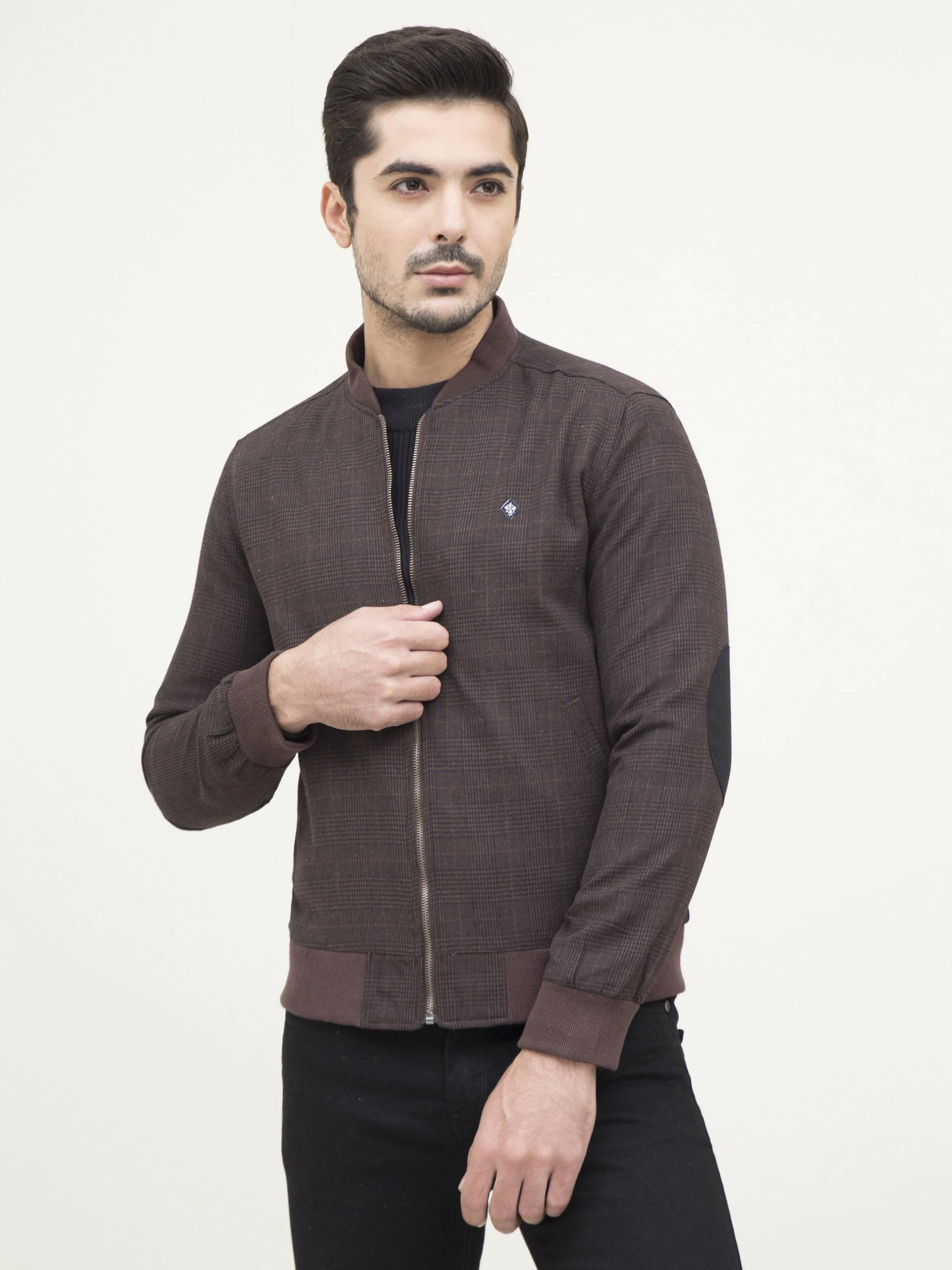 RIB BAN JACKET FULL SLEEVE BROWN BLACK