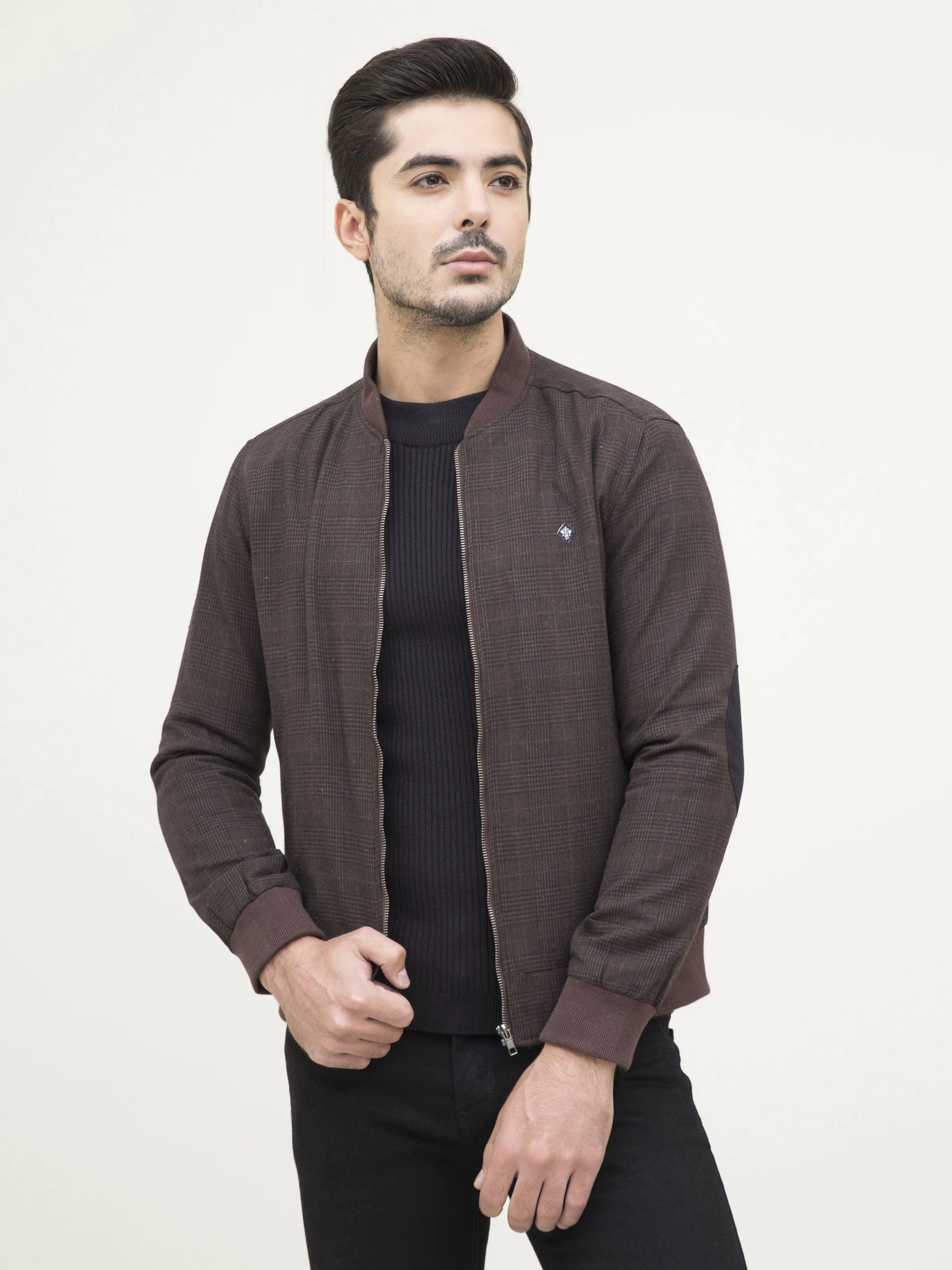 RIB BAN JACKET FULL SLEEVE BROWN BLACK