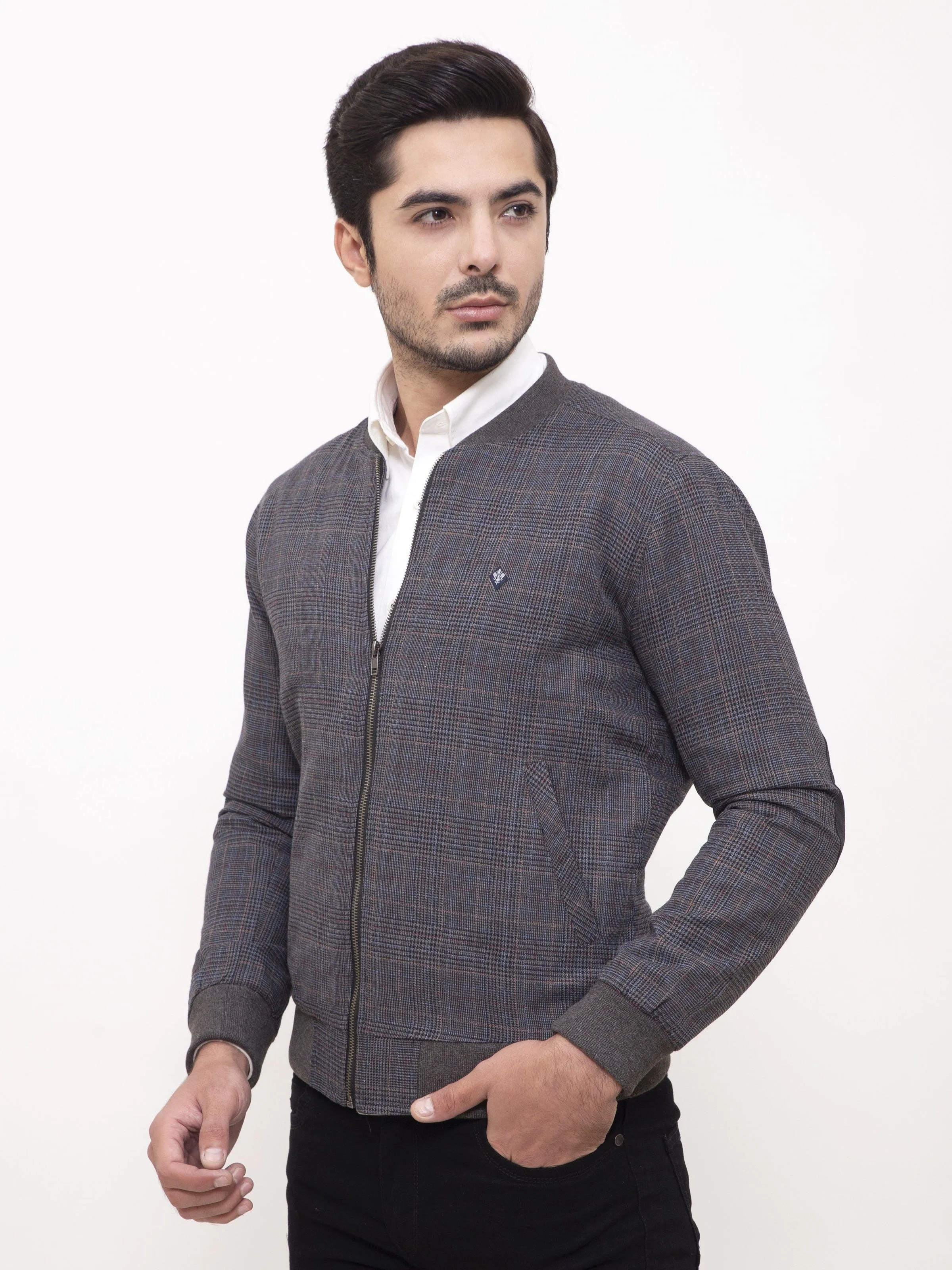 RIB BAN JACKET FULL SLEEVE GREY BLACK