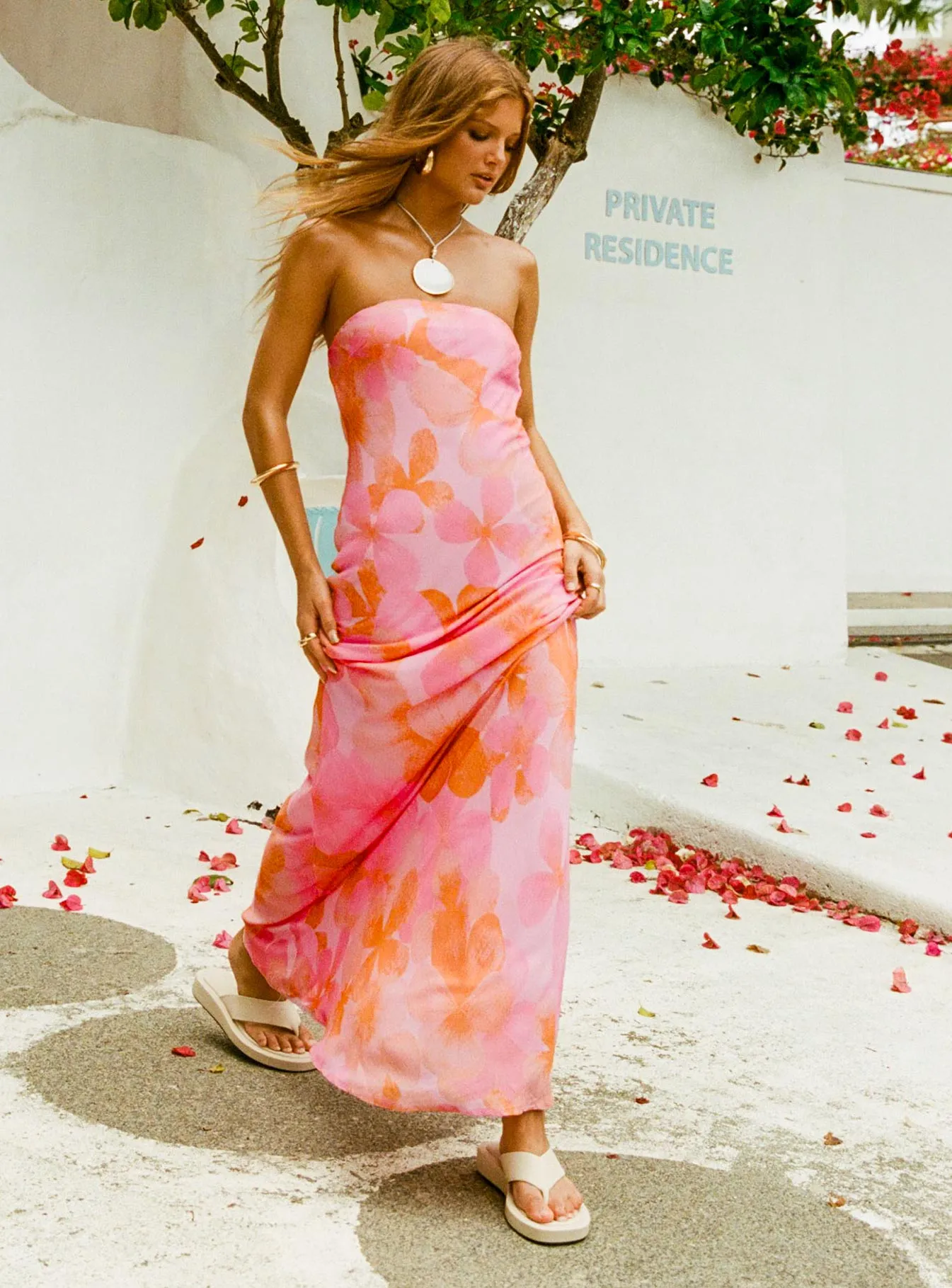 Salvin Strapless Maxi Dress Pink / Orange