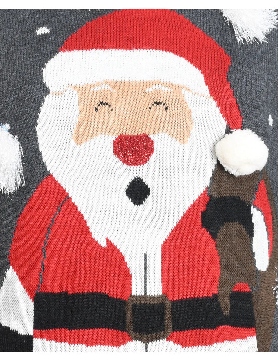 Santa Claus Design Grey Christmas Jumper - M