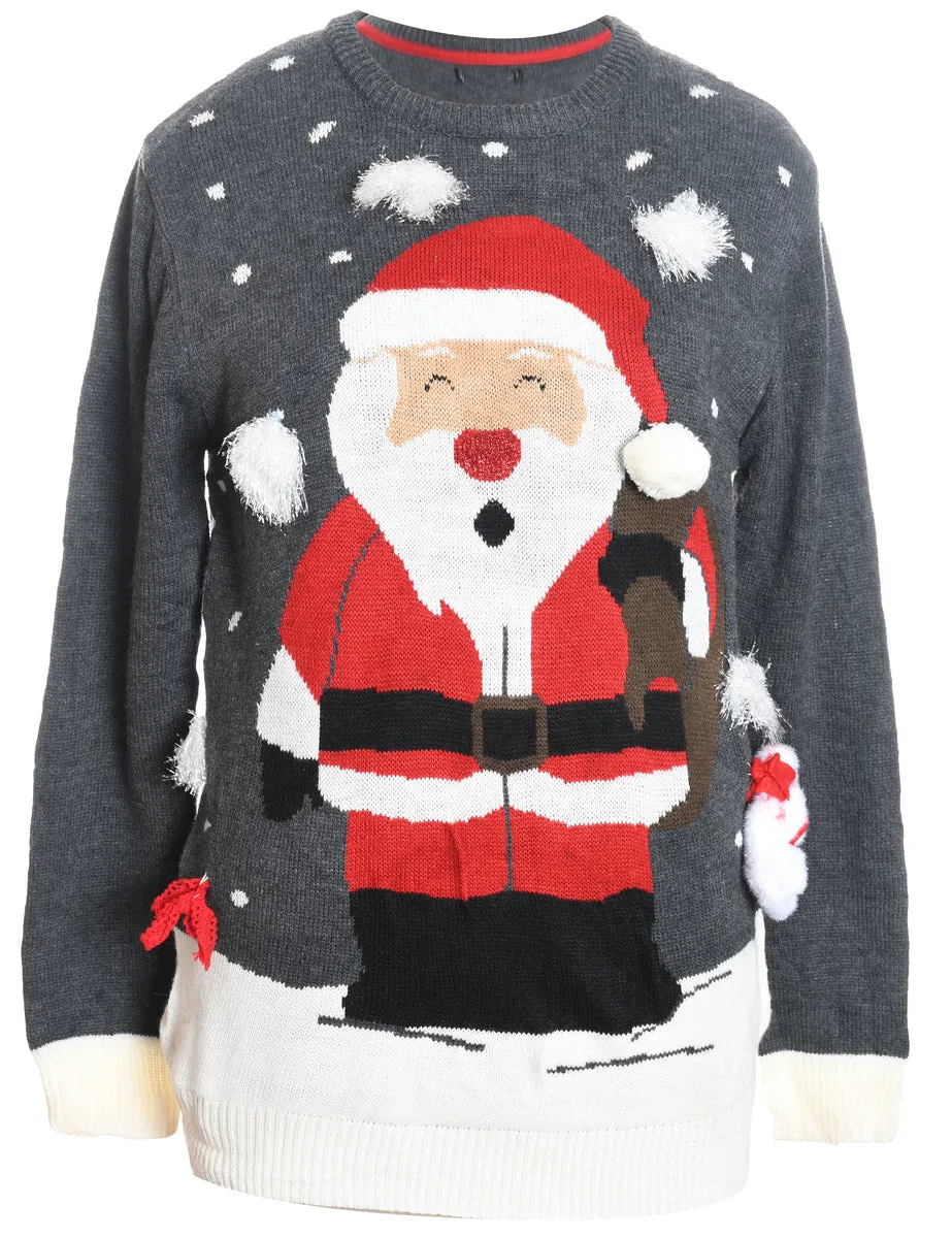 Santa Claus Design Grey Christmas Jumper - M