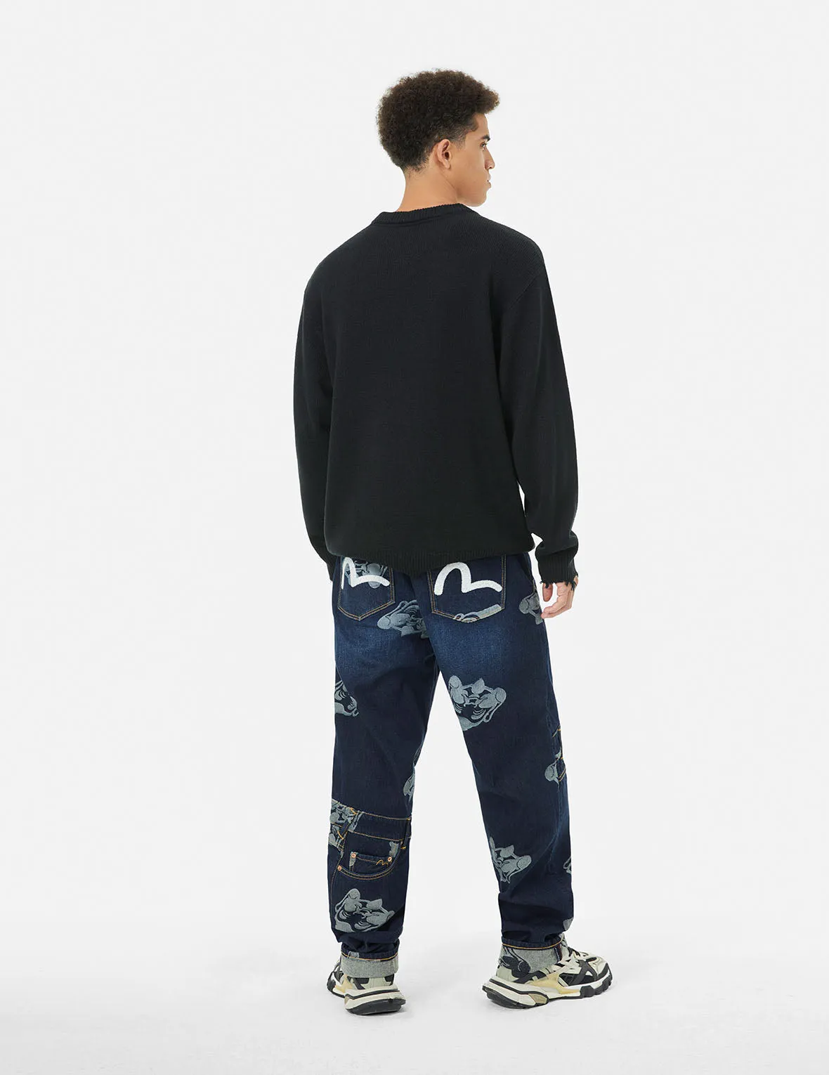 Seagull Embroidery and Godhead Jacquard Straight Fit Jeans