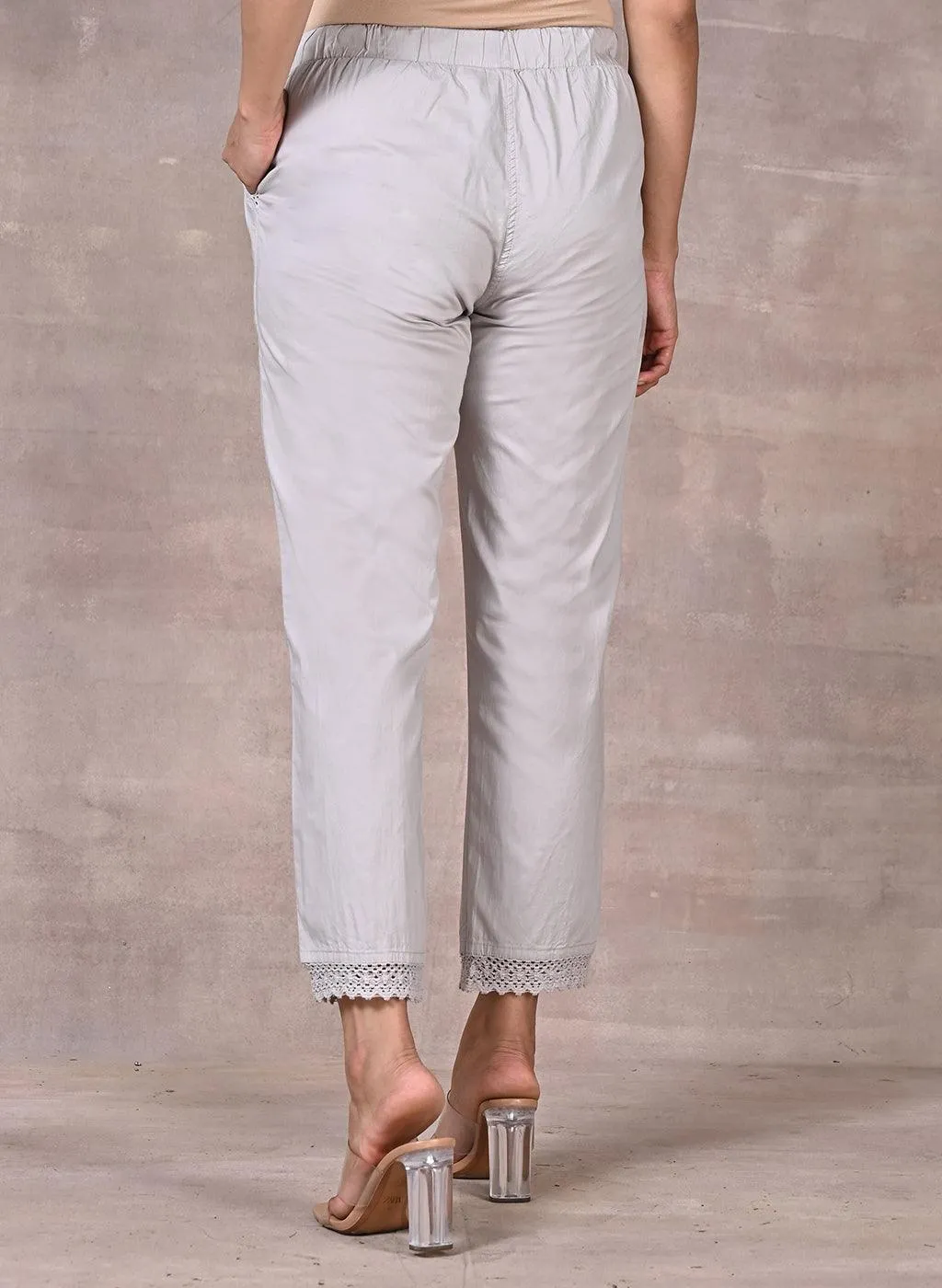 Shazia Grey Cotton Relaxed Fit Pants for Women