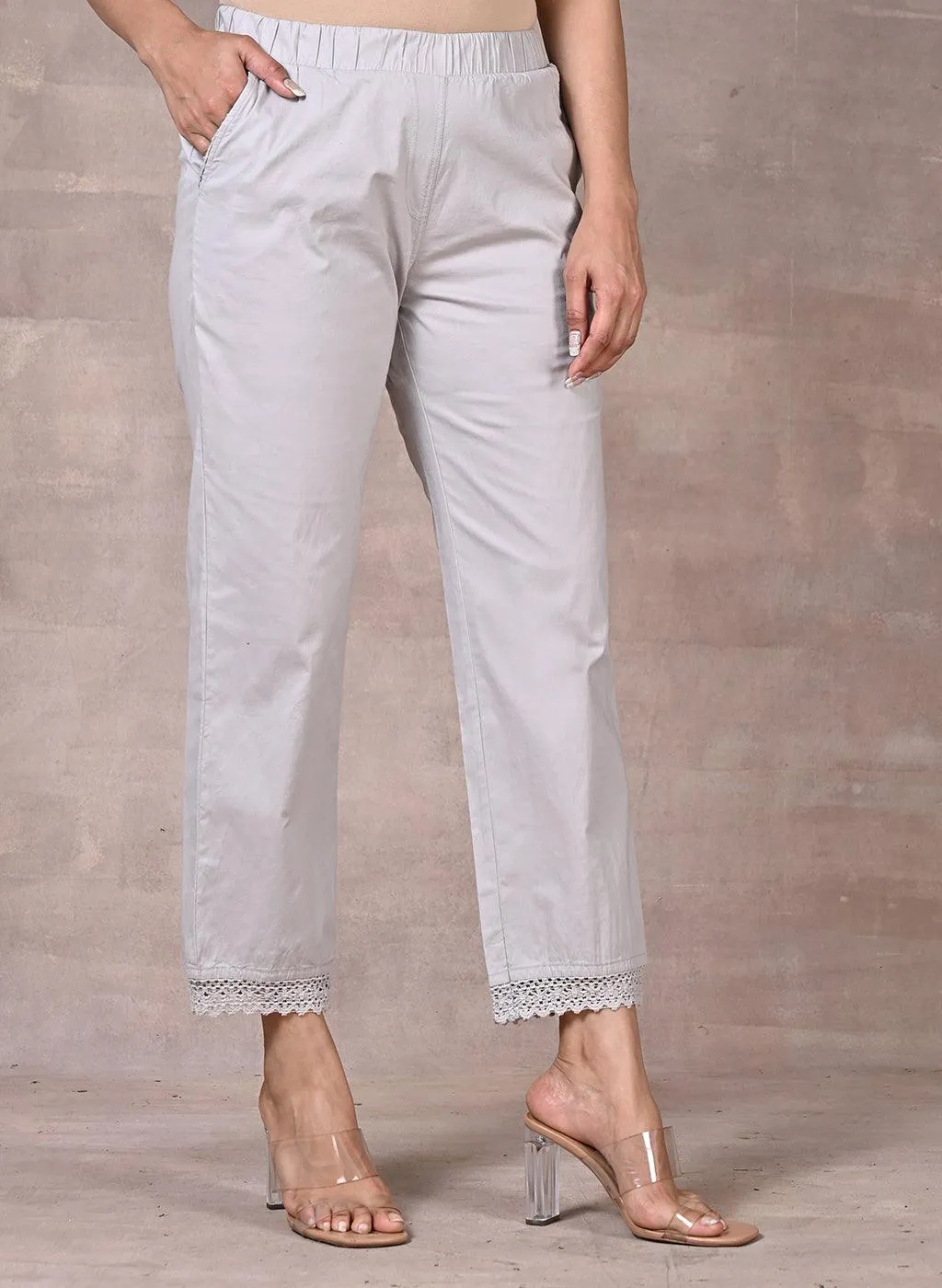 Shazia Grey Cotton Relaxed Fit Pants for Women