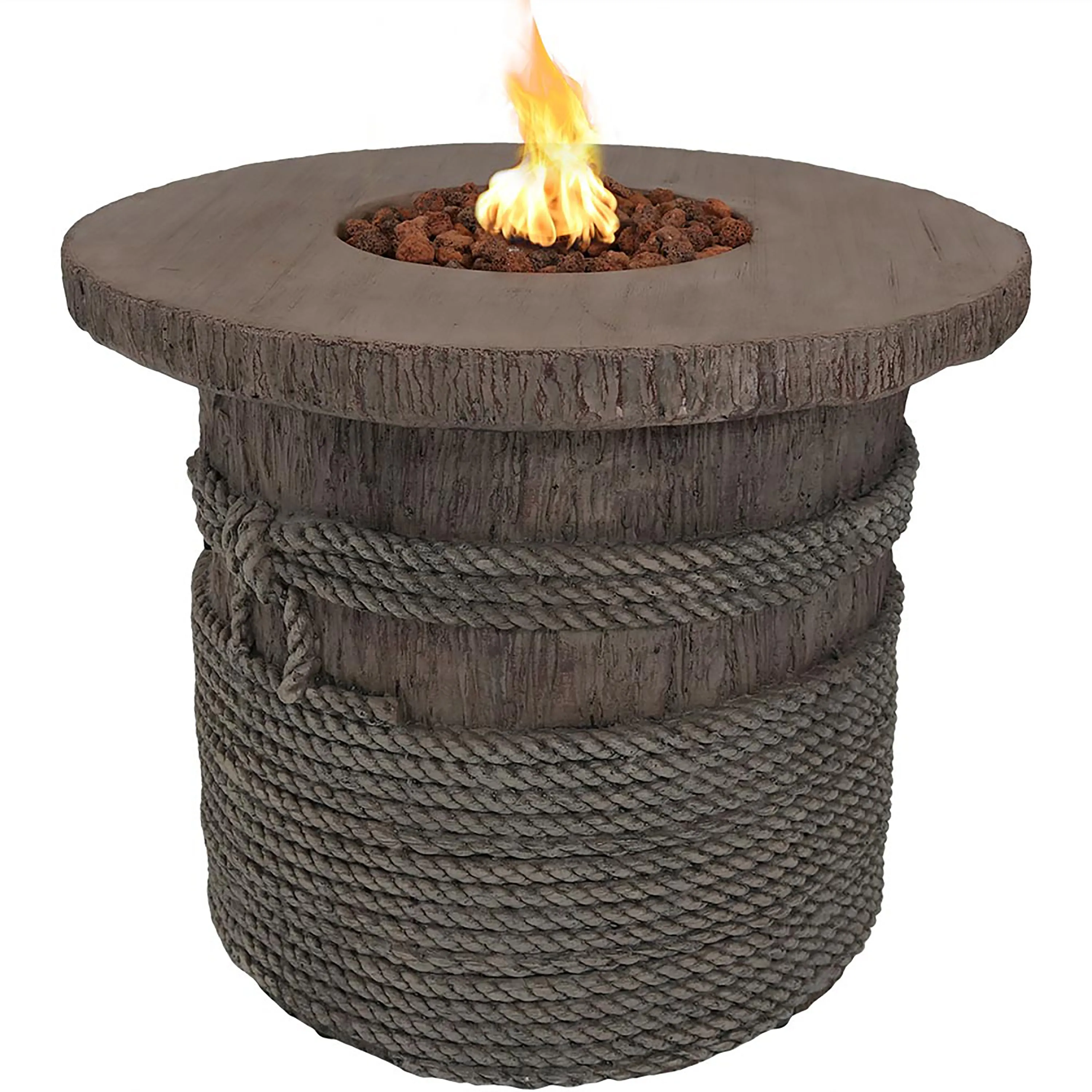 Sunnydaze 29" Rope and Barrel Propane Gas Fire Pit Table with Lava Rocks