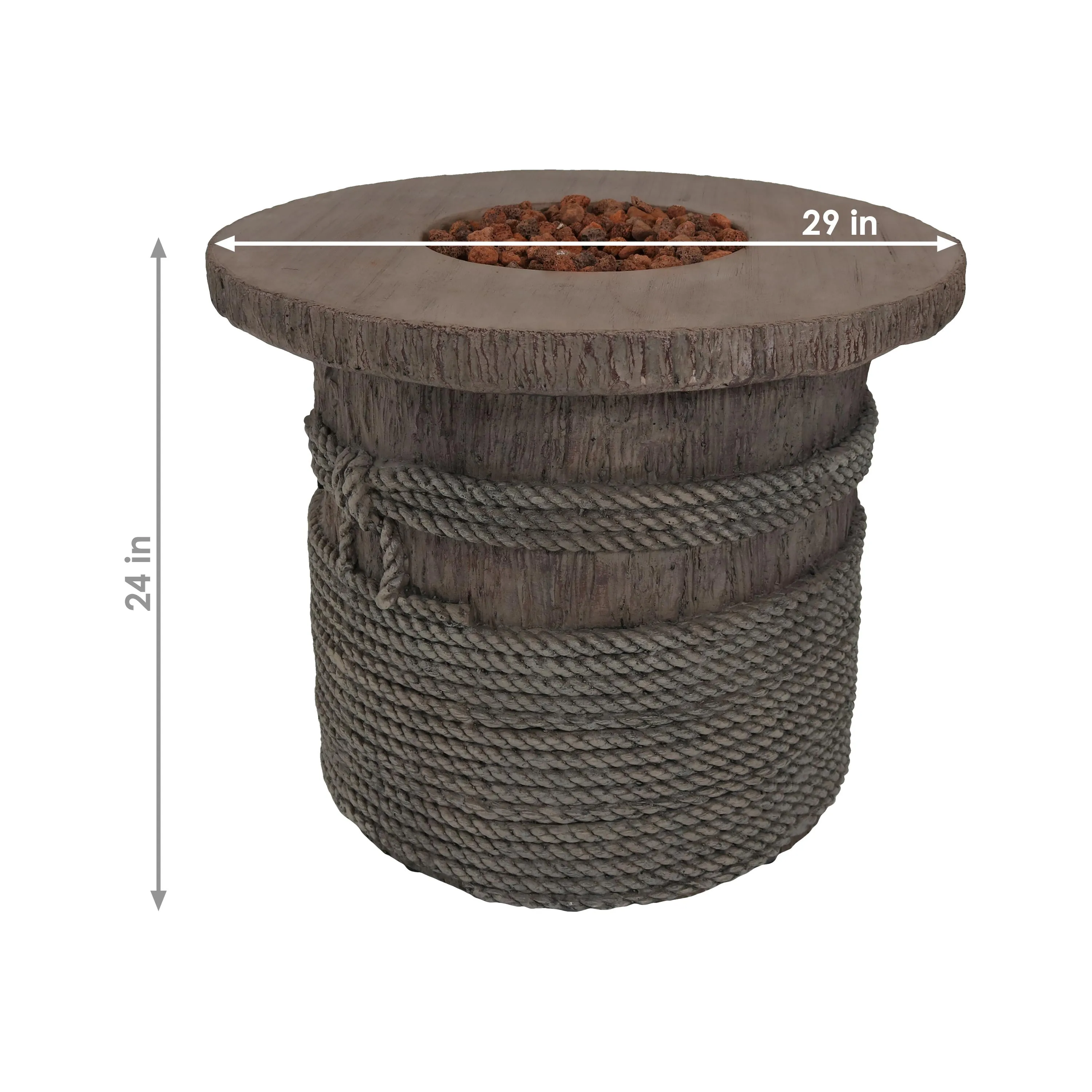 Sunnydaze 29" Rope and Barrel Propane Gas Fire Pit Table with Lava Rocks