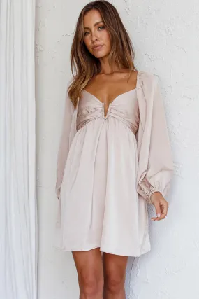 Tansy Long Sleeve Babydoll Dress Beige