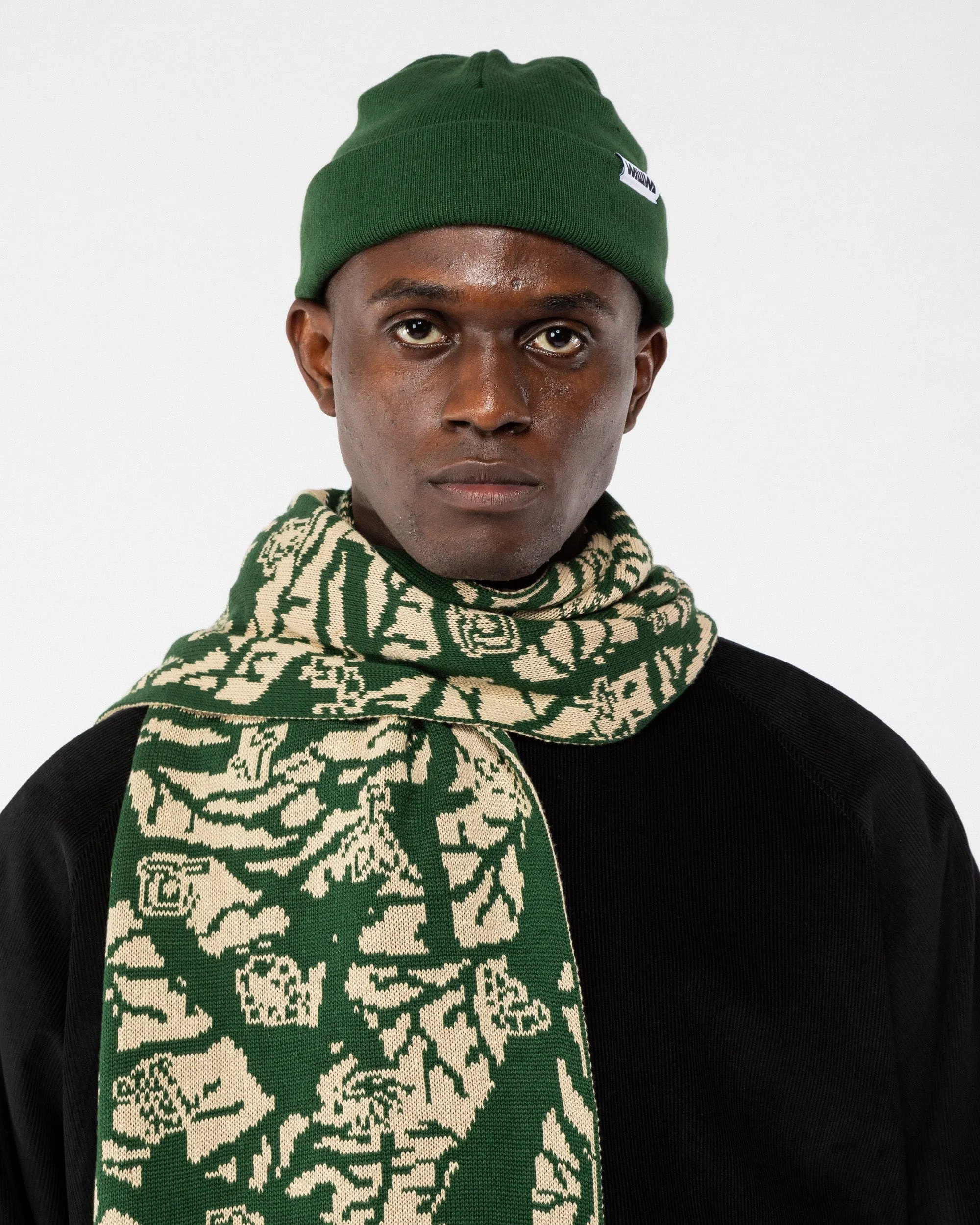 Tassel Scarf Bamba Print - Bottle Green/Natural