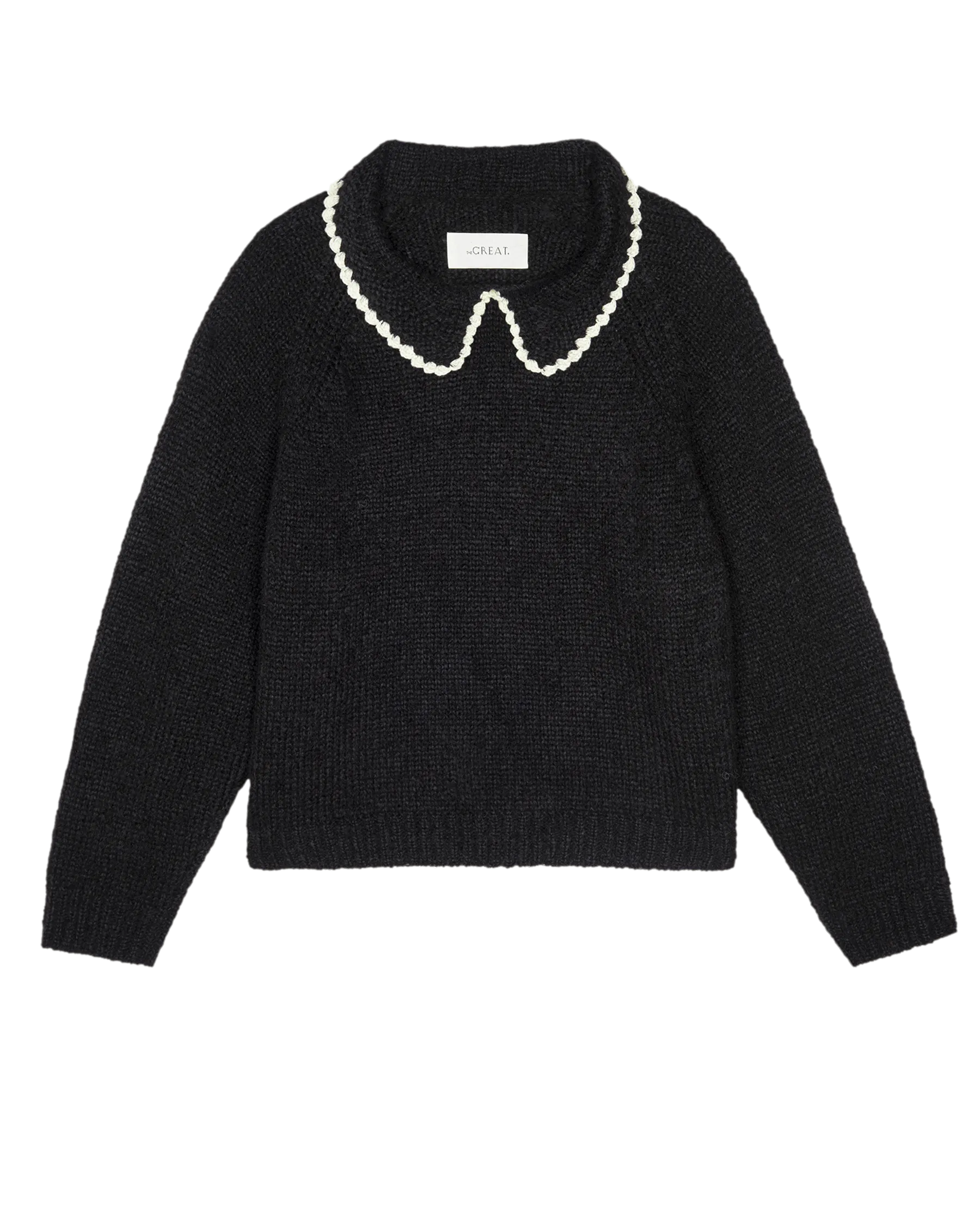 The Crochet Collar Pullover. -- Black with Soft White