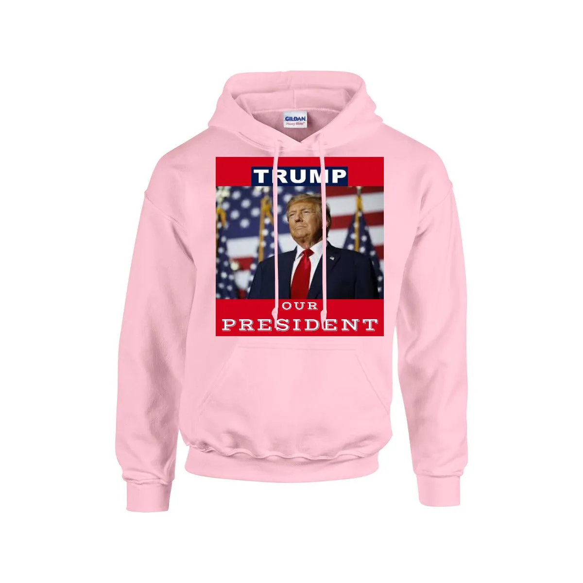 TRUMP - OUR PRESIDENT Men's Hoodie For The USA |Gildan 18500 RED BACKGROUND