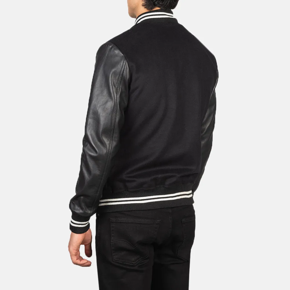 Vaxton Black Striped Hybrid Varsity Jacket