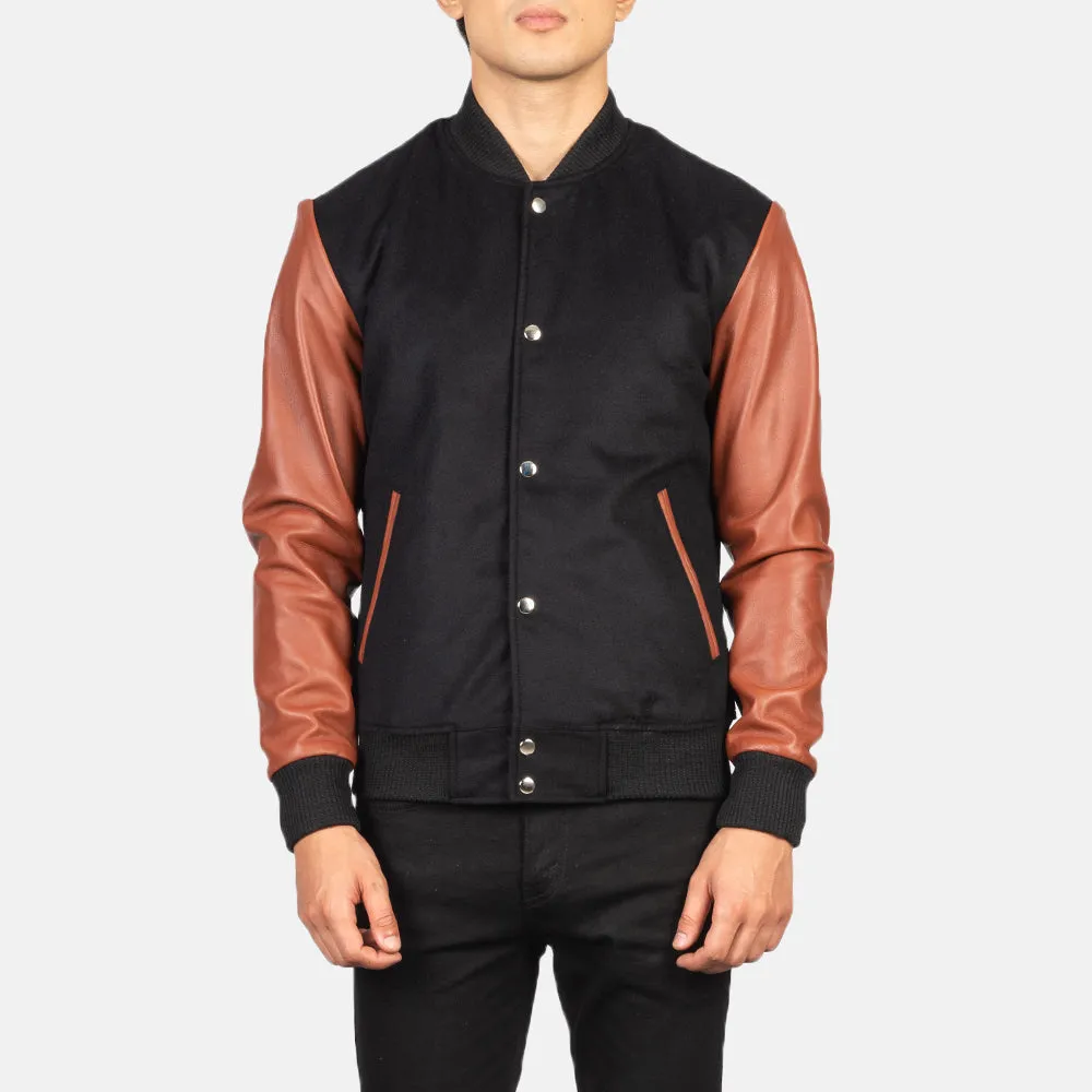 Vaxton Brown Hybrid Varsity Jacket