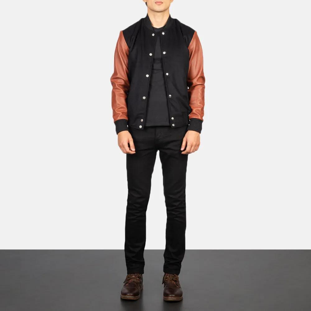 Vaxton Brown Hybrid Varsity Jacket