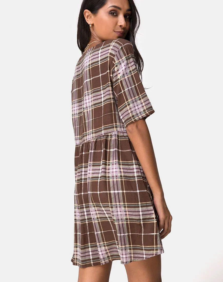 Verren Babydoll Dress in Tartan Brown